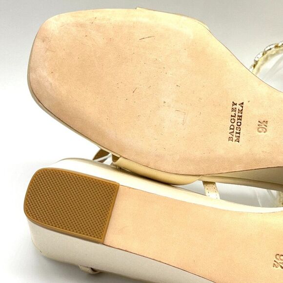 Badgley Mischka Size 9.5 Ivory Satin Jeweled Wedges Dress‎ Sandals Heels Shoes - Picture 11 of 14
